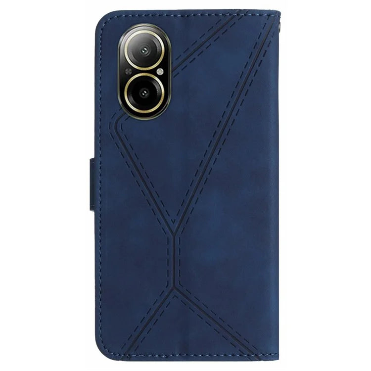 HT05 For Realme C67 4G Case Wallet Imprinted Line Phone Cover with Wrist Strap