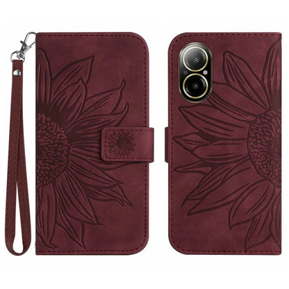 HT04 For Realme C67 4G Leather Phone Case Sunflower Pattern Flip Wallet Cover with Hand Strap