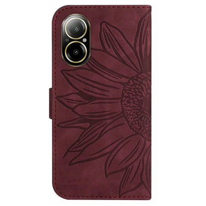 HT04 For Realme C67 4G Leather Phone Case Sunflower Pattern Flip Wallet Cover with Hand Strap