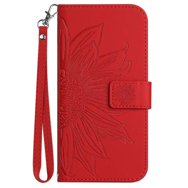 HT04 For Realme C67 4G Leather Phone Case Sunflower Pattern Flip Wallet Cover with Hand Strap