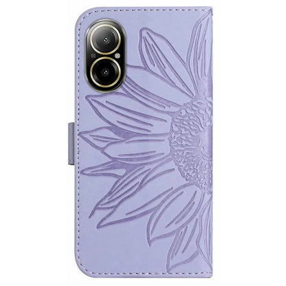 HT04 For Realme C67 4G Leather Phone Case Sunflower Pattern Flip Wallet Cover with Hand Strap