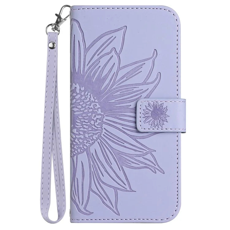 HT04 For Realme C67 4G Leather Phone Case Sunflower Pattern Flip Wallet Cover with Hand Strap
