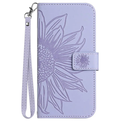 HT04 For Realme C67 4G Leather Phone Case Sunflower Pattern Flip Wallet Cover with Hand Strap