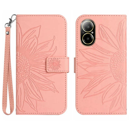 HT04 For Realme C67 4G Leather Phone Case Sunflower Pattern Flip Wallet Cover with Hand Strap