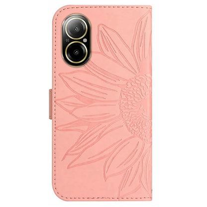 HT04 For Realme C67 4G Leather Phone Case Sunflower Pattern Flip Wallet Cover with Hand Strap