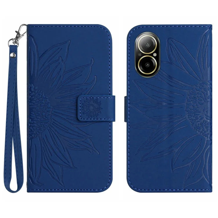 HT04 For Realme C67 4G Leather Phone Case Sunflower Pattern Flip Wallet Cover with Hand Strap