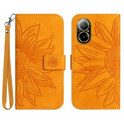 HT04 For Realme C67 4G Leather Phone Case Sunflower Pattern Flip Wallet Cover with Hand Strap