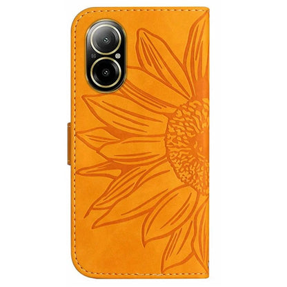 HT04 For Realme C67 4G Leather Phone Case Sunflower Pattern Flip Wallet Cover with Hand Strap