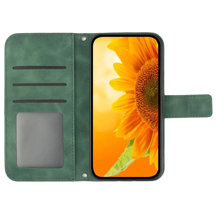 HT04 For Realme C67 4G Leather Phone Case Sunflower Pattern Flip Wallet Cover with Hand Strap
