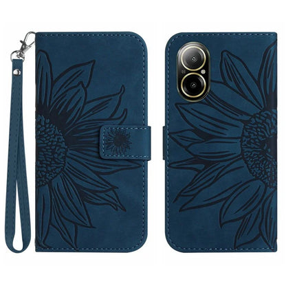 HT04 For Realme C67 4G Leather Phone Case Sunflower Pattern Flip Wallet Cover with Hand Strap