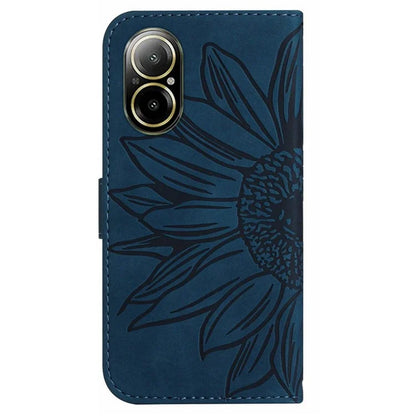 HT04 For Realme C67 4G Leather Phone Case Sunflower Pattern Flip Wallet Cover with Hand Strap