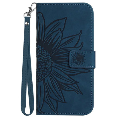 HT04 For Realme C67 4G Leather Phone Case Sunflower Pattern Flip Wallet Cover with Hand Strap