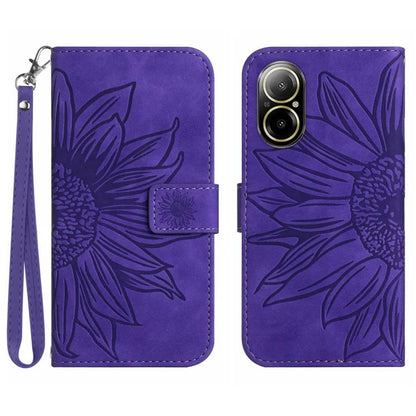 HT04 For Realme C67 4G Leather Phone Case Sunflower Pattern Flip Wallet Cover with Hand Strap