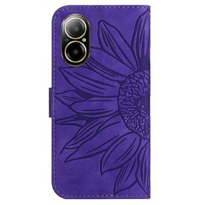 HT04 For Realme C67 4G Leather Phone Case Sunflower Pattern Flip Wallet Cover with Hand Strap