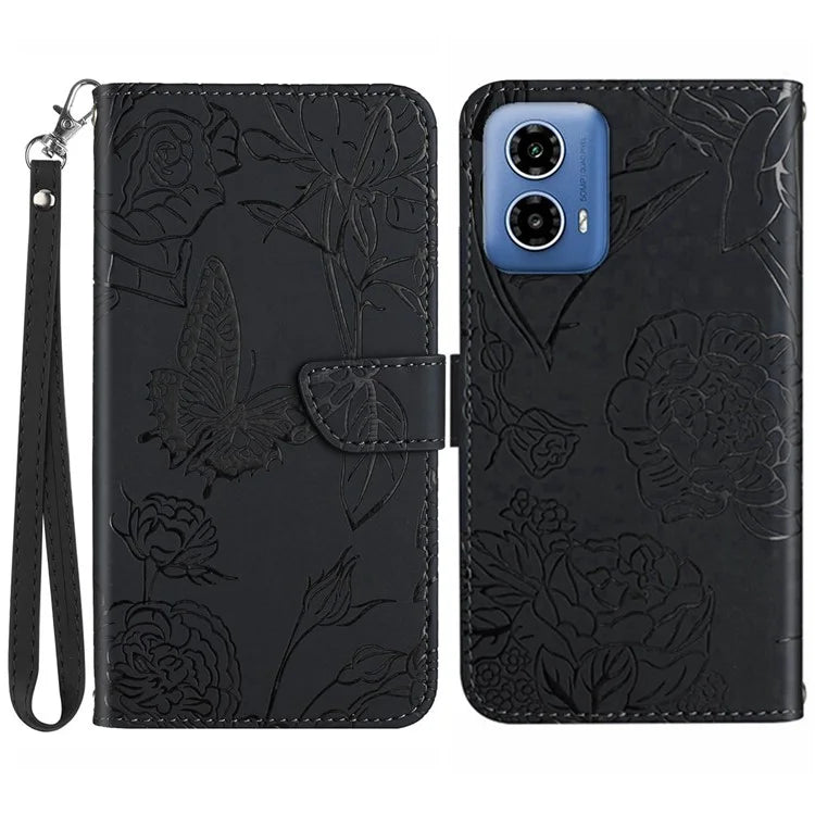 HT03 For Motorola Moto G04 4G / G24 4G Phone Case Skin-touch Imprinted Butterfly Flower Cover