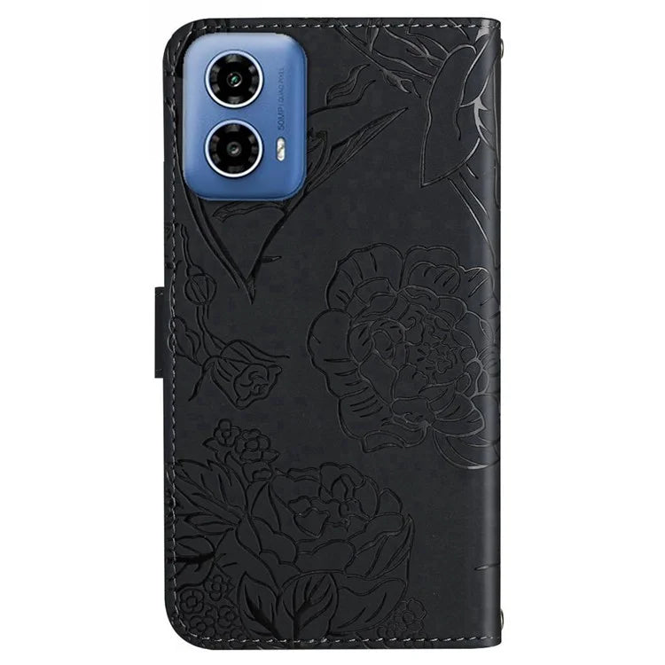 HT03 For Motorola Moto G04 4G / G24 4G Phone Case Skin-touch Imprinted Butterfly Flower Cover