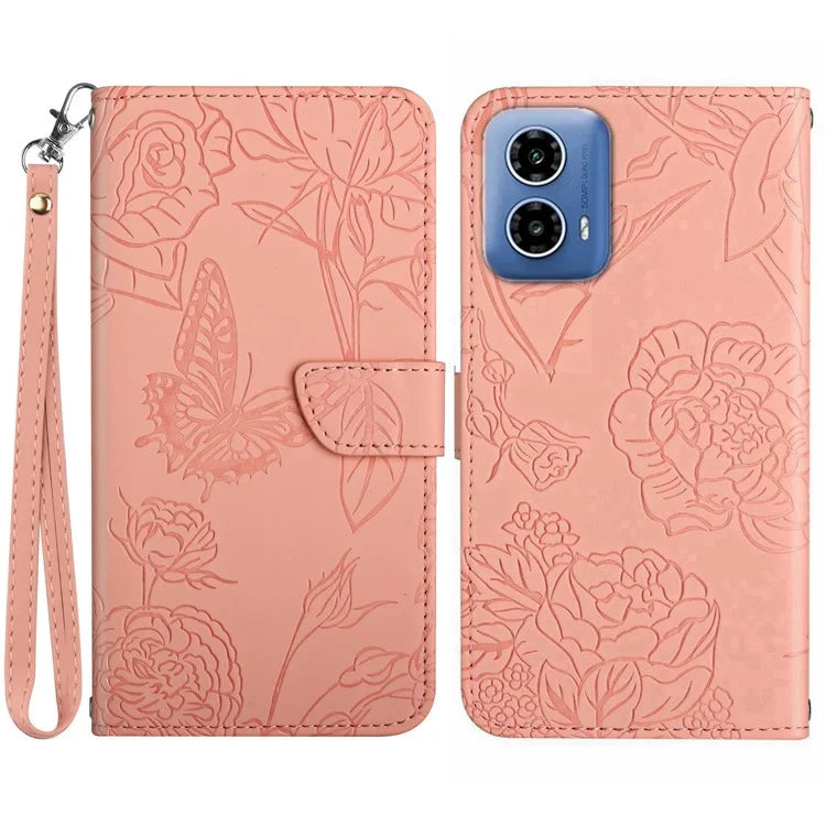 HT03 For Motorola Moto G04 4G/G24 4G Phone Case Skin-touch Imprinted Butterfly Flower Cover