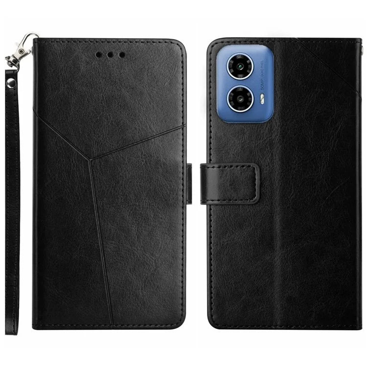 HT01 For Motorola Moto G04 4G / G24 4G Phone Case Imprinted Y-shaped Line PU Leather+TPU Cover