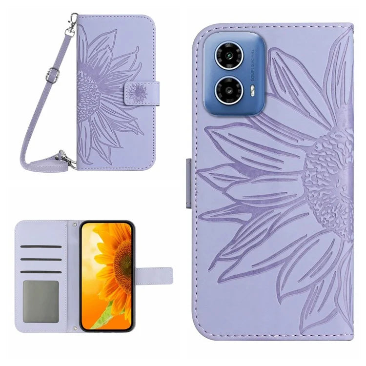 HT04 For Motorola Moto G04 4G/G24 4G Case Leather Wallet Phone Cover with Shoulder Strap