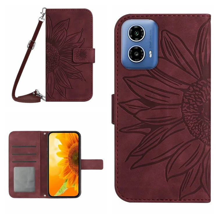 HT04 For Motorola Moto G04 4G/G24 4G Case Leather Wallet Phone Cover with Shoulder Strap