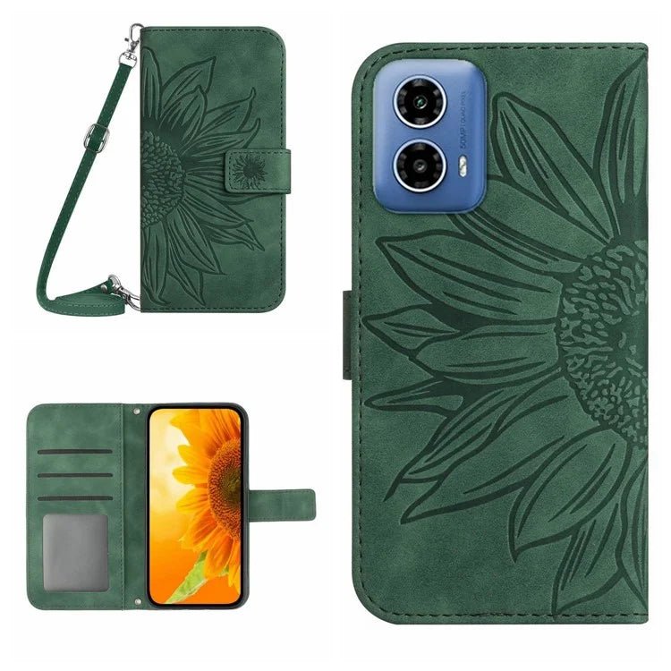 HT04 For Motorola Moto G04 4G/G24 4G Case Leather Wallet Phone Cover with Shoulder Strap