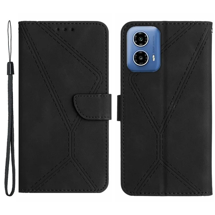 HT05 For Motorola Moto G04 4G / G24 4G Magnetic Case Skin-touch Leather Imprinted Line Cover