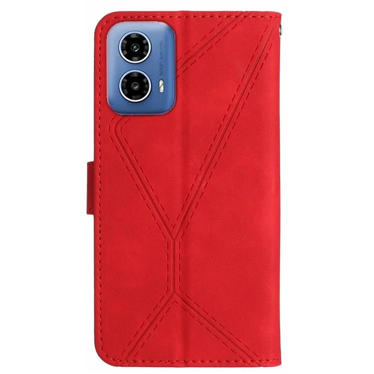 HT05 For Motorola Moto G04 4G/G24 4G Magnetic Case Skin-touch Leather Imprinted Line Cover