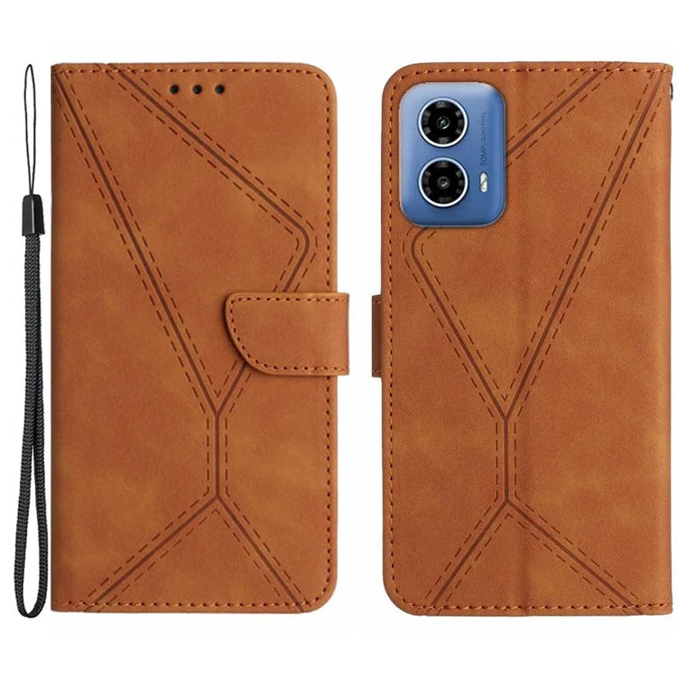 HT05 For Motorola Moto G04 4G/G24 4G Magnetic Case Skin-touch Leather Imprinted Line Cover