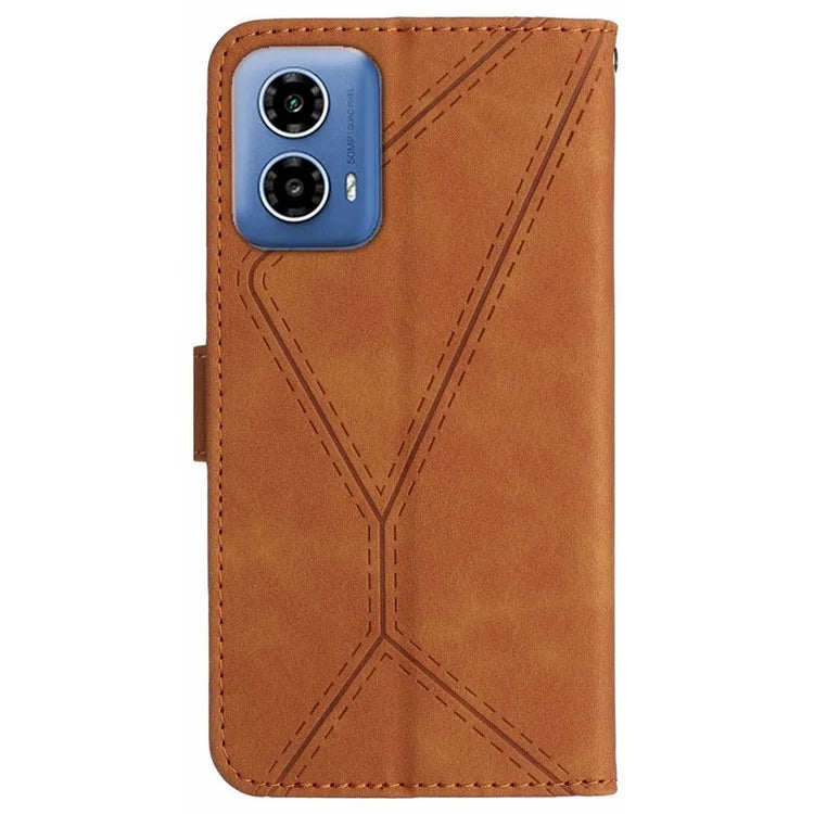 HT05 For Motorola Moto G04 4G/G24 4G Magnetic Case Skin-touch Leather Imprinted Line Cover