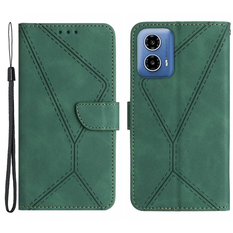 HT05 For Motorola Moto G04 4G/G24 4G Magnetic Case Skin-touch Leather Imprinted Line Cover