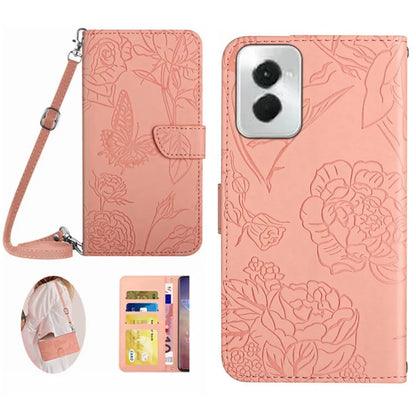 HT03 For Motorola Moto G Power (2024) Case Butterfly Flower PU Leather Cover with Crossbody Strap