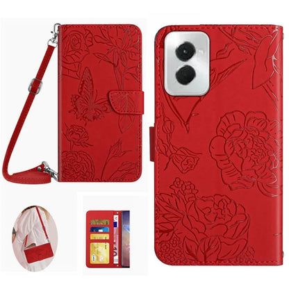 HT03 For Motorola Moto G Power (2024) Case Butterfly Flower PU Leather Cover with Crossbody Strap