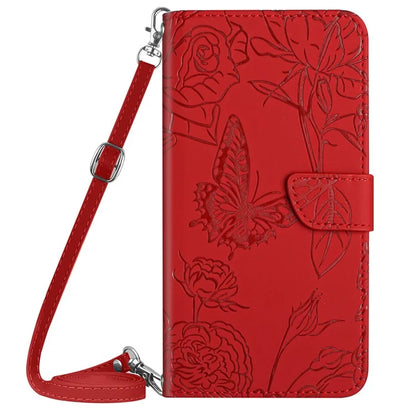HT03 For Motorola Moto G Power (2024) Case Butterfly Flower PU Leather Cover with Crossbody Strap