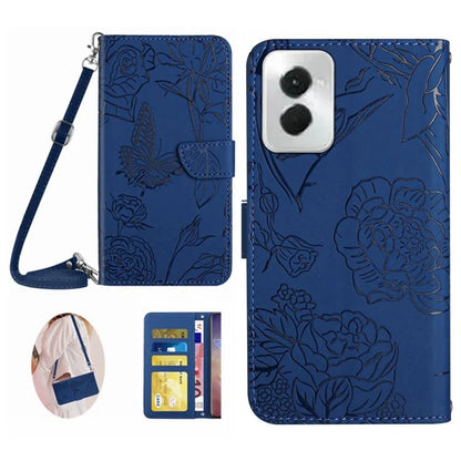 HT03 For Motorola Moto G Power (2024) Case Butterfly Flower PU Leather Cover with Crossbody Strap