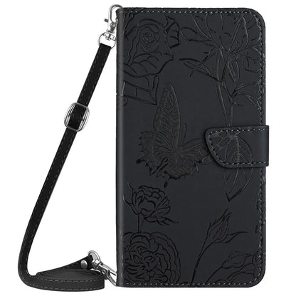 HT03 For Motorola Moto G Power (2024) Case Butterfly Flower PU Leather Cover with Crossbody Strap