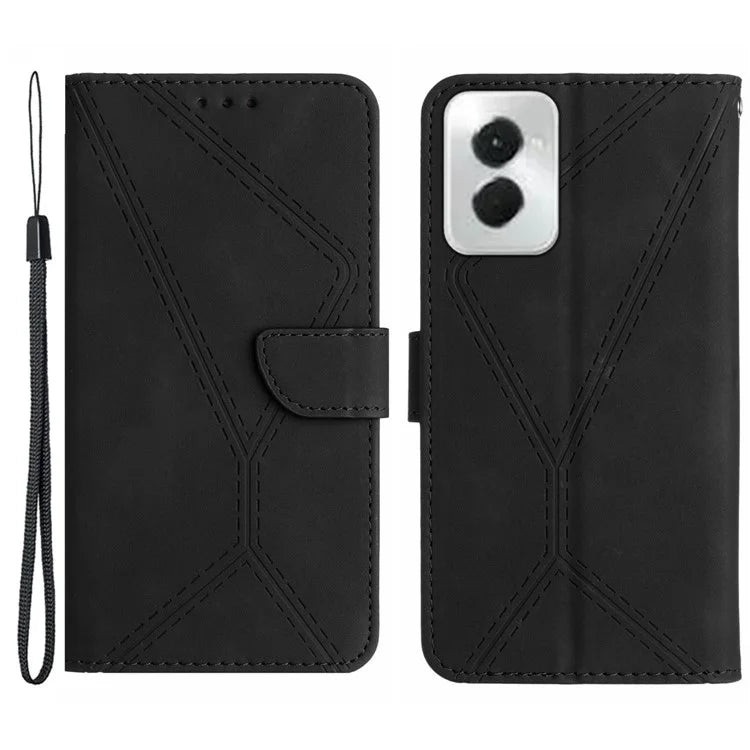 HT05 For Motorola Moto G Power (2024) Case Splicing Lines Imprinted Skin-touch Phone Wallet Cover