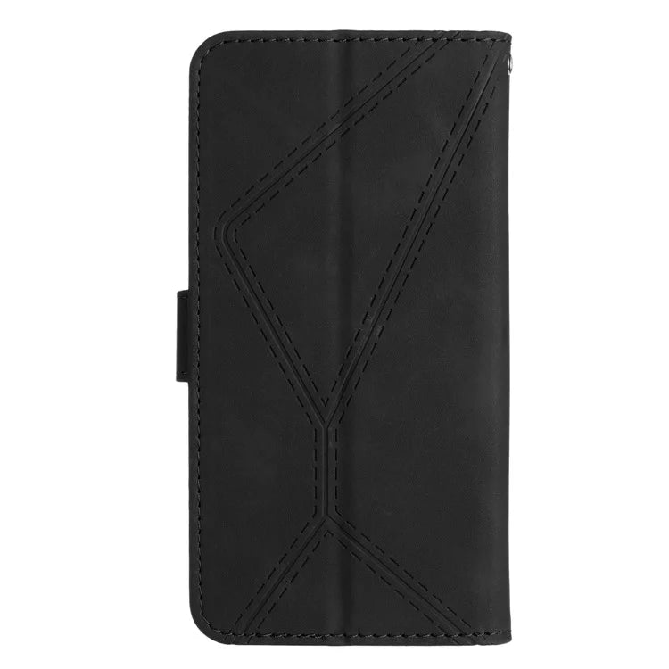 HT05 For Motorola Moto G Power (2024) Case Splicing Lines Imprinted Skin-touch Phone Wallet Cover