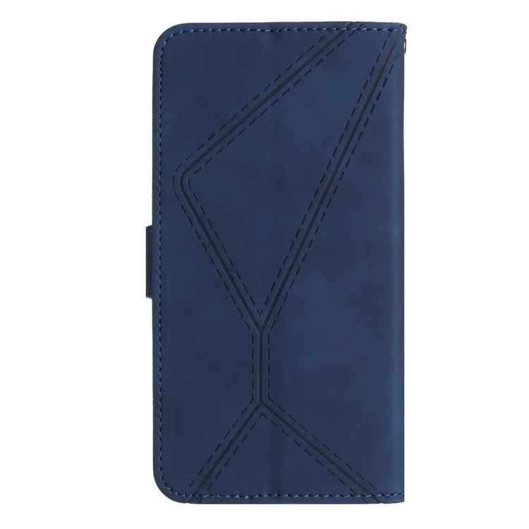 HT05 For Motorola Moto G Power (2024) Case Splicing Lines Imprinted Skin-touch Phone Wallet Cover