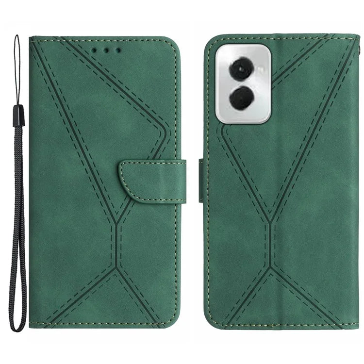 HT05 For Motorola Moto G Power (2024) Case Splicing Lines Imprinted Skin-touch Phone Wallet Cover