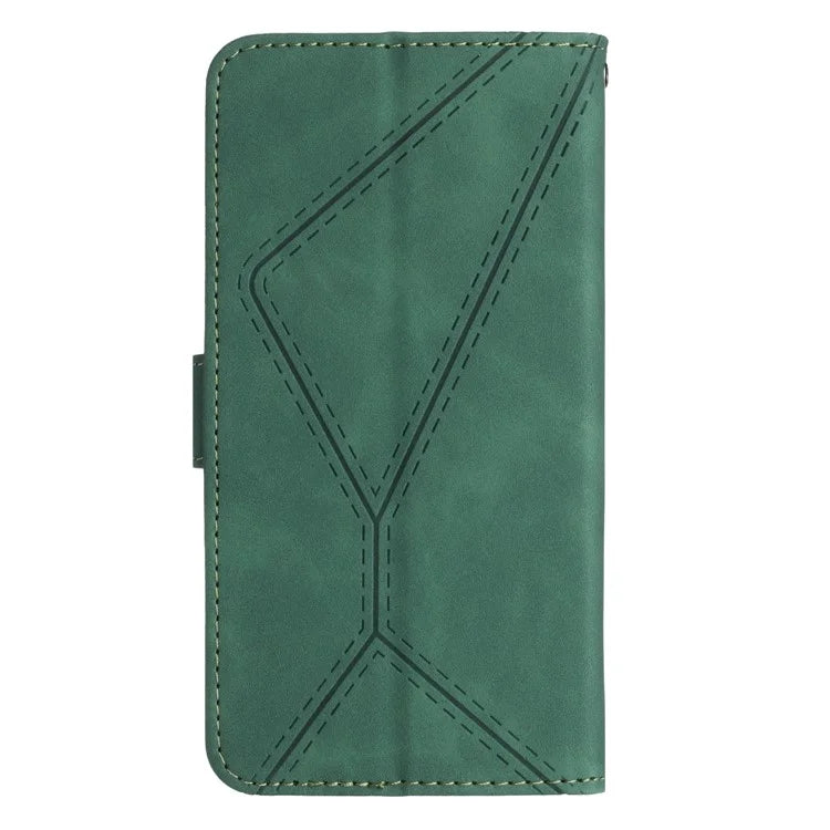 HT05 For Motorola Moto G Power (2024) Case Splicing Lines Imprinted Skin-touch Phone Wallet Cover
