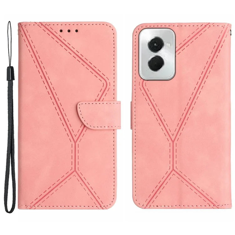 HT05 For Motorola Moto G Power (2024) Case Splicing Lines Imprinted Skin-touch Phone Wallet Cover