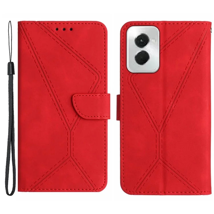 HT05 For Motorola Moto G Power (2024) Case Splicing Lines Imprinted Skin-touch Phone Wallet Cover