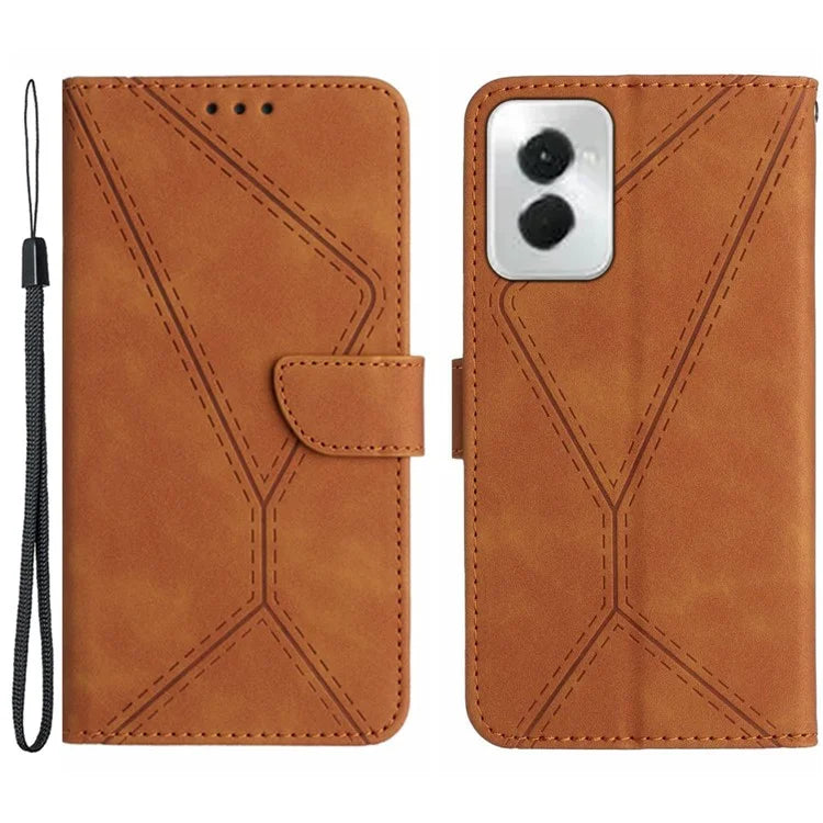 HT05 For Motorola Moto G Power (2024) Case Splicing Lines Imprinted Skin-touch Phone Wallet Cover