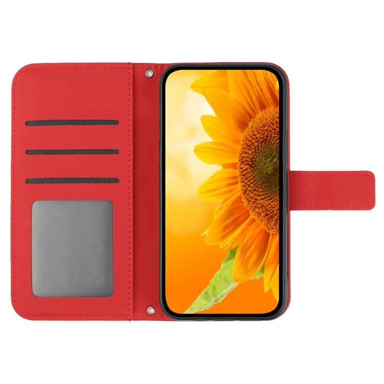 HT04 For Motorola Moto G Power (2024) Case Sunflower Imprint Phone Protector with Long Strap