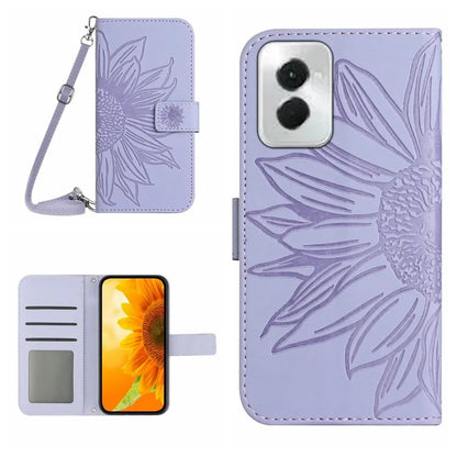 HT04 For Motorola Moto G Power (2024) Case Sunflower Imprint Phone Protector with Long Strap