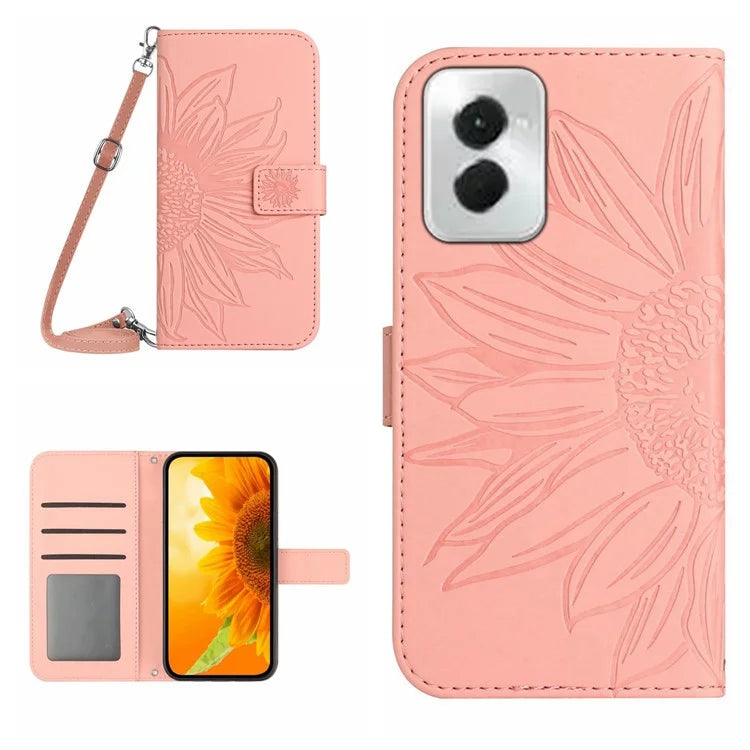 HT04 For Motorola Moto G Power (2024) Case Sunflower Imprint Phone Protector with Long Strap