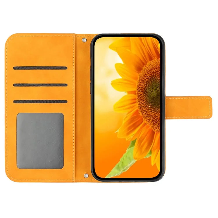 HT04 For Motorola Moto G Power (2024) Case Sunflower Imprint Phone Protector with Long Strap