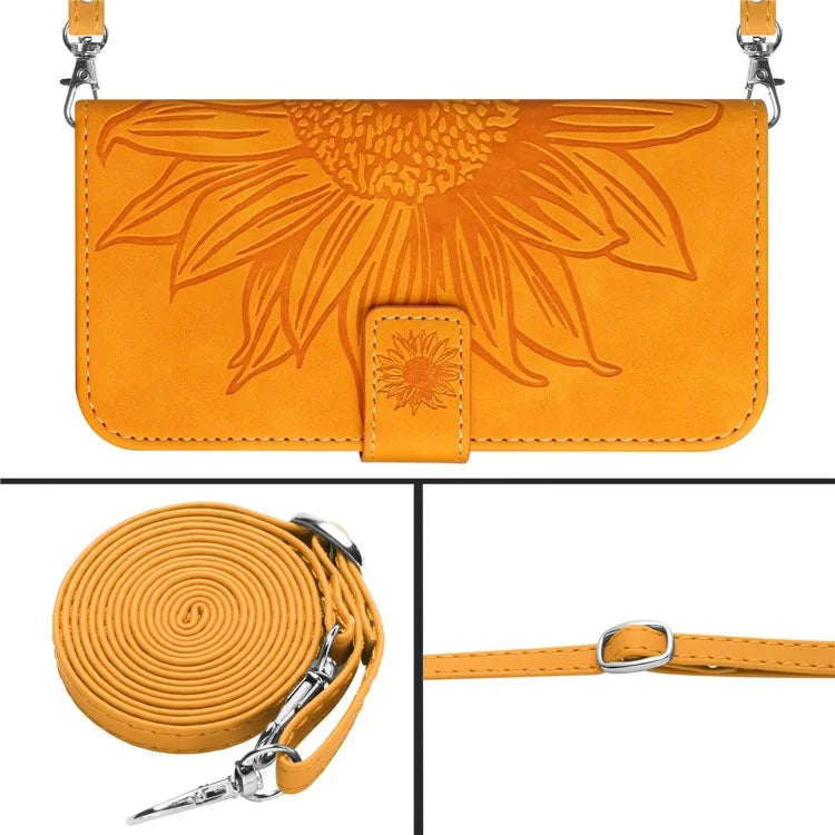 HT04 For Motorola Moto G Power (2024) Case Sunflower Imprint Phone Protector with Long Strap