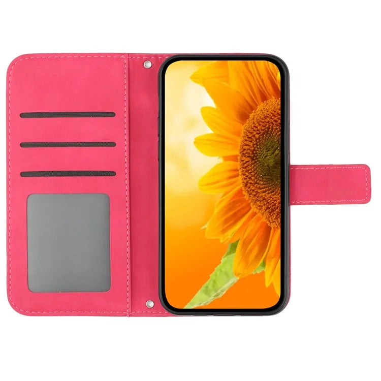 HT04 For Motorola Moto G Power (2024) Case Sunflower Imprint Phone Protector with Long Strap