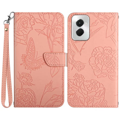 HT03 For Motorola Moto G Power (2024) Magnetic Case Leather Imprinted Butterfly Flower Pattern Cover
